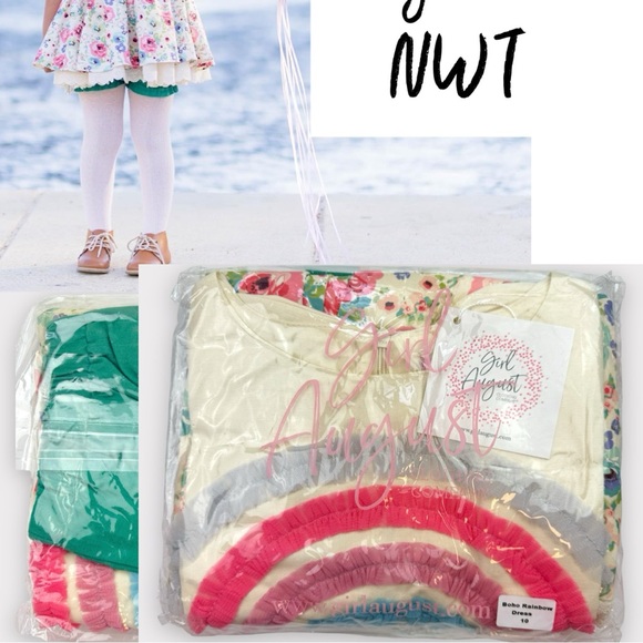 Sz 8 and 10 Girl August Boho Floral Rainbow dress and shorts NWT - Picture 13 of 13